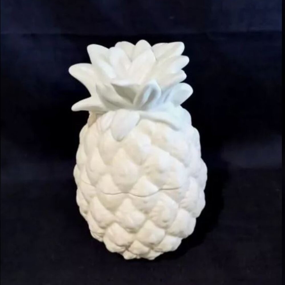Vintage Ceramic Hand Made Pastel Yellow Pineapple Lidded Canister Cookie Jar